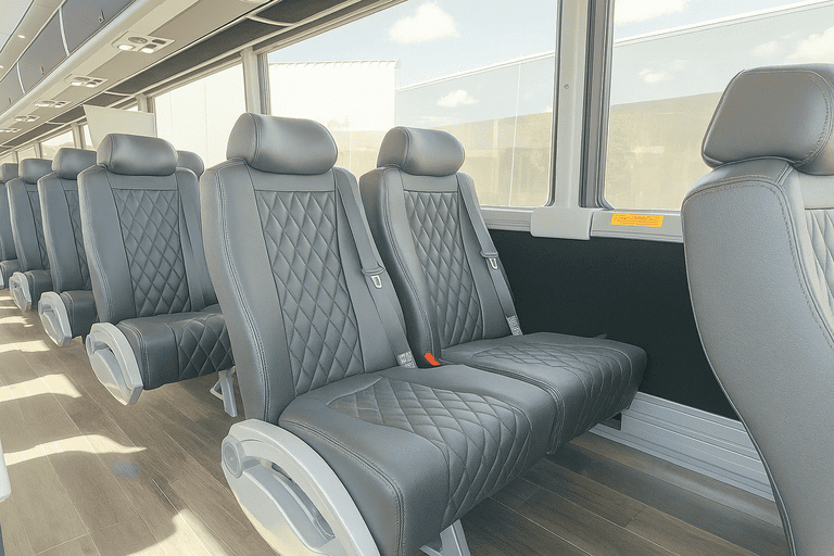 interior of Milpitas Minibus Company charter bus